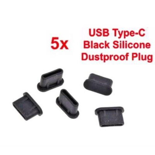 5* Siliconen anti-stof pluggen voor USB Type-C Port, kleur Zwart*