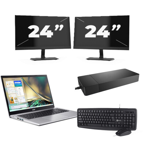 Acer Aspire A315-44P - AMD Ryzen 7 5700U - 15 inch - 16GB RAM - 256GB SSD - Windows 11 Home + 2x 24 inch Monitor Tweedehands