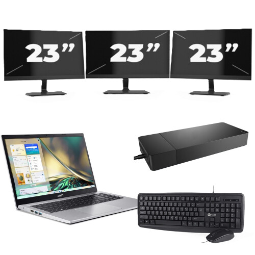 Acer Aspire A315-44P - AMD Ryzen 7 5700U - 15 inch - 16GB RAM - 256GB SSD - Windows 11 Home + 3x 23 inch Monitor Tweedehands