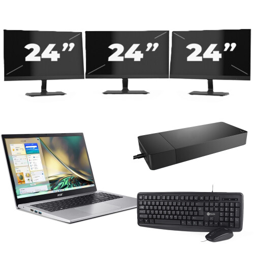 Acer Aspire A315-44P - AMD Ryzen 7 5700U - 15 inch - 16GB RAM - 256GB SSD - Windows 11 Home + 3x 24 inch Monitor Tweedehands