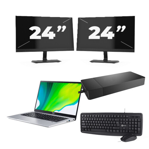 Acer Swift SF114-34 - Intel Celeron N4500 - 14 inch - 4GB RAM - 256GB SSD - Windows 11 Home + 2x 24 inch Monitor Tweedehands