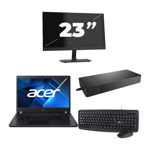 Acer TravelMate P214-53 - Intel Core i3-11e Generatie - 14 inch - 8GB RAM - 256GB SSD - Windows 11 Home + 1x 23 inch Monitor Tweedehands