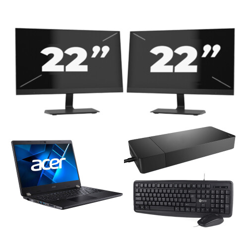 Acer TravelMate P214-53 - Intel Core i3-11e Generatie - 14 inch - 8GB RAM - 256GB SSD - Windows 11 Home + 2x 22 inch Monitor Tweedehands