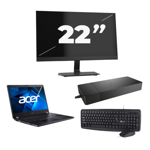 Acer TravelMate P214-53 - Intel Core i3-11e Generatie - 14 inch - 8GB RAM - 256GB SSD - Windows 11 Home + 1x 22 inch Monitor Tweedehands