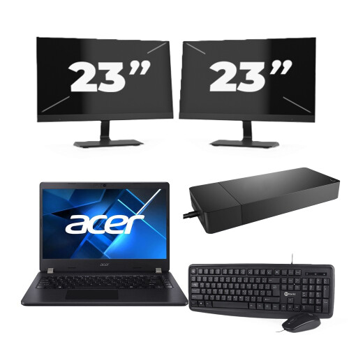 Acer TravelMate P214-53 - Intel Core i3-11e Generatie - 14 inch - 8GB RAM - 256GB SSD - Windows 11 Home + 2x 23 inch Monitor Tweedehands
