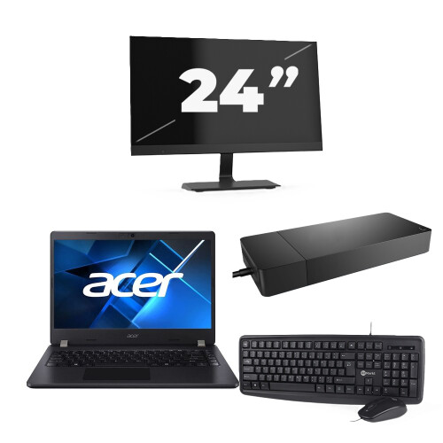 Acer TravelMate P214-53 - Intel Core i3-11e Generatie - 14 inch - 8GB RAM - 256GB SSD - Windows 11 Home + 1x 24 inch Monitor Tweedehands