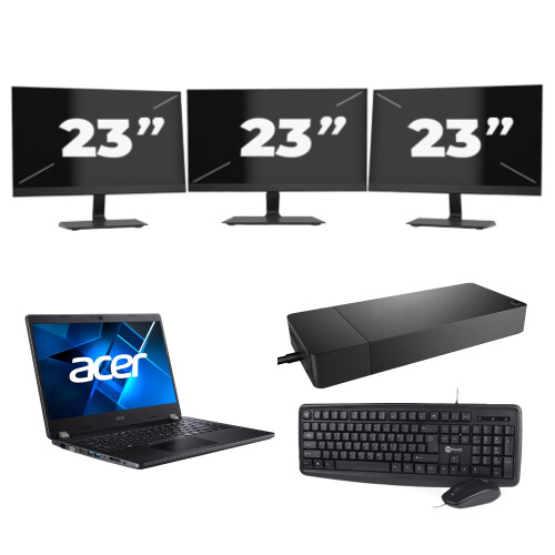 Acer TravelMate P214-53 - Intel Core i5-11e Generatie - 14 inch - 8GB RAM - 256GB SSD - Windows 11 Home + 3x 23 inch Monitor Tweedehands