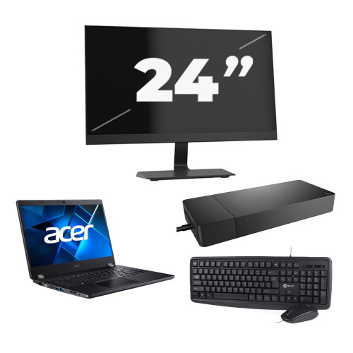 Acer TravelMate P214-53 - Intel Core i5-11e Generatie - 14 inch - 8GB RAM - 256GB SSD - Windows 11 Home + 1x 24 inch Monitor Tweedehands