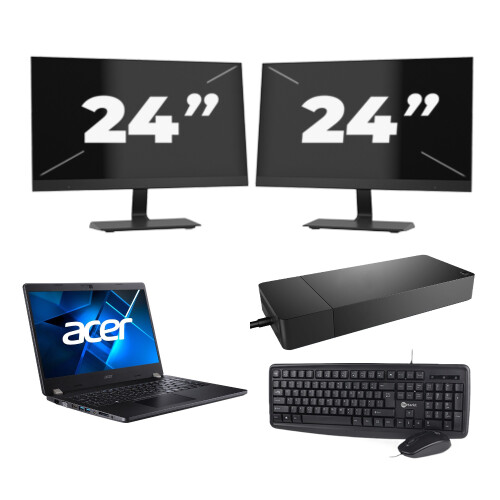 Acer TravelMate P214-53 - Intel Core i5-11e Generatie - 14 inch - 8GB RAM - 256GB SSD - Windows 11 Home + 2x 24 inch Monitor Tweedehands
