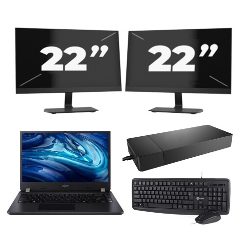 Acer TravelMate P214-54 - Intel Core i3-12e Generatie - 14 inch - 16GB RAM - 256GB SSD - Windows 11 Home + 2x 22 inch Monitor Tweedehands