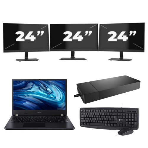 Acer TravelMate P214-54 - Intel Core i3-12e Generatie - 14 inch - 16GB RAM - 256GB SSD - Windows 11 Home + 3x 24 inch Monitor Tweedehands