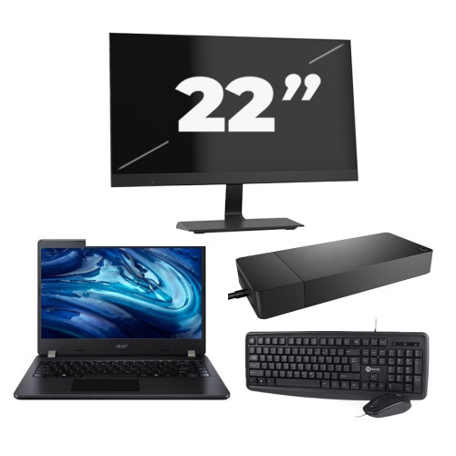 Acer TravelMate P214-54 - Intel Core i3-12e Generatie - 14 inch - 16GB RAM - 256GB SSD - Windows 11 Home + 1x 22 inch Monitor Tweedehands