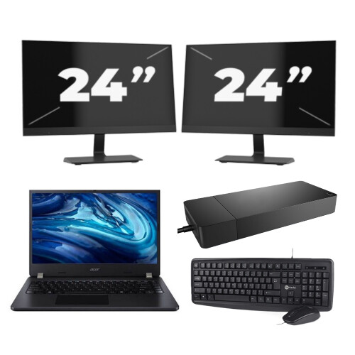 Acer TravelMate P214-54 - Intel Core i3-12e Generatie - 14 inch - 16GB RAM - 256GB SSD - Windows 11 Home + 2x 24 inch Monitor Tweedehands