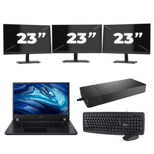 Acer TravelMate P214-54 - Intel Core i3-12e Generatie - 14 inch - 16GB RAM - 256GB SSD - Windows 11 Home + 3x 23 inch Monitor Tweedehands