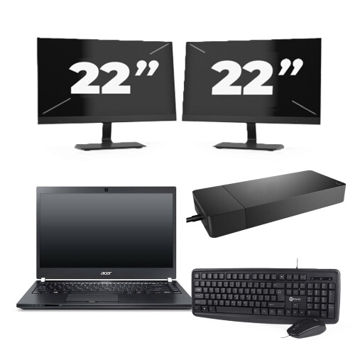 Acer TravelMate P645-SG - Intel Core i7-5e Generatie - 14 inch - 8GB RAM - 256GB SSD - Windows 11 Home + 2x 22 inch Monitor Tweedehands