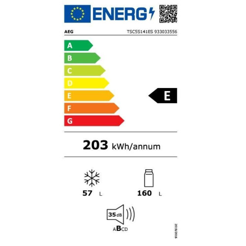 AEG TSC5S141ES - Inbouwkoelkast - Koel-vriescombinatie 160 l / 57 l - Energieklasse E - Afmetingen 144,1 x 54,9 x 54,9 cm