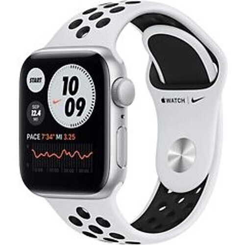 Apple Watch Nike SE 40 mm kast van zilver aluminium met zilver/zwart sportbandje van Nike [wifi] Tweedehands