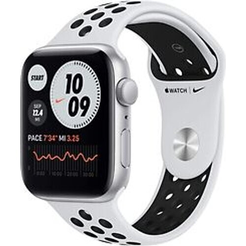 Apple Watch Nike SE 44 mm kast van zilver aluminium met zilver/zwart sportbandje van Nike [wifi] Tweedehands