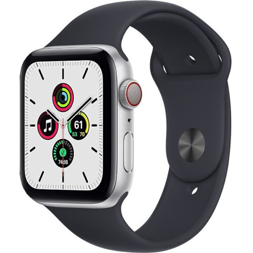 Apple Watch SE 44 mm kast van zilver aluminium met zwart sportbandje - wifi + cellular Tweedehands