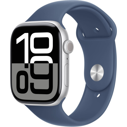 Apple Watch Series 10 - Smartwatch - GPS + Cellular - 46mm Aluminium Sportbandje S/M Zilver (Blauw)