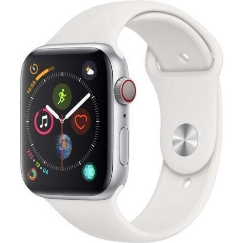 Apple Watch Series 4 (2018) GPS + Cellular 44 mm - Roestvrij staal Zilver - Sportbandje Wit Tweedehands