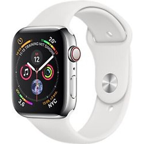 Apple Watch Series 4 44 mm edelstaal zilver met sportarmband [wifi + cellular] wit Tweedehands