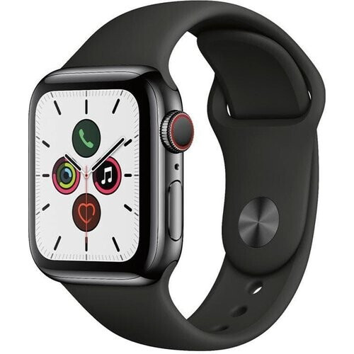 Apple Watch Series 5 (2019) GPS + Cellular 40 mm - Roestvrij staal Spacezwart - Sportbandje Zwart Tweedehands