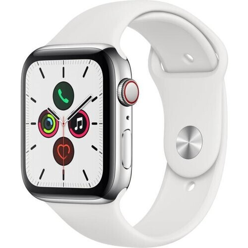 Apple Watch (Series 5) 2019 GPS + Cellular 44 mm - Aluminium Zilver - Sport armband Wit Tweedehands