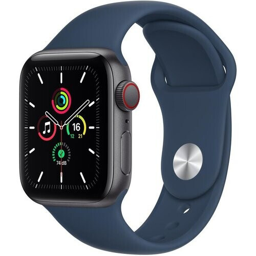 Apple Watch (Series 5) 2019 GPS + Cellular 44 mm - Roestvrij staal Spacegrijs - Sportbandje Blauw Tweedehands