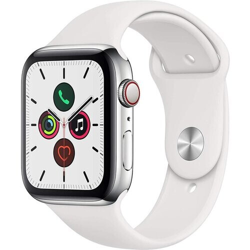 Apple Watch (Series 5) 2019 GPS + Cellular 44 mm - Roestvrij staal Zilver - Wit Tweedehands