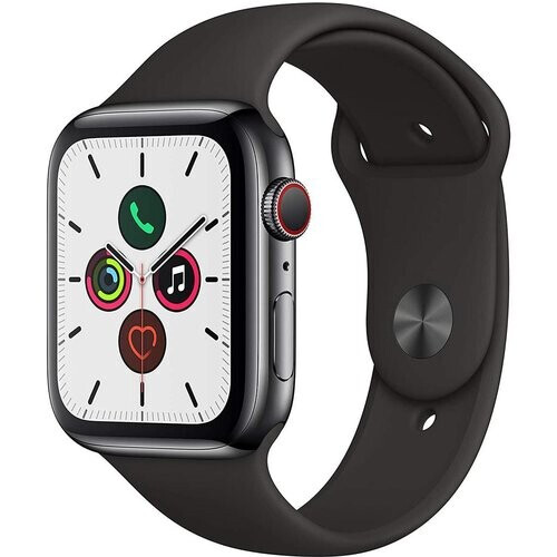 Apple Watch (Series 5) 2019 GPS + Cellular 44 mm - Roestvrij staal Zwart - Sport armband Zwart Tweedehands