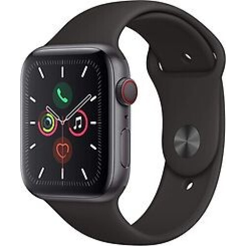 Apple Watch Series 5 44 mm aluminium kast space grey op sportbandje zwart [wifi + cellular] Tweedehands