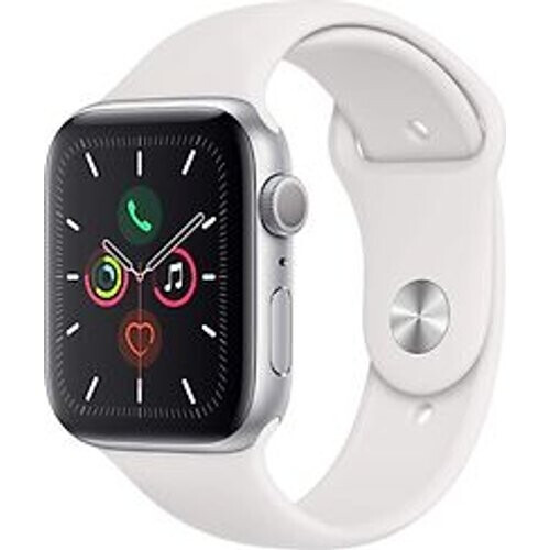 Apple Watch Series 5 44 mm aluminium kast zilver op sportbandje wit [wifi]