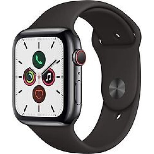 Apple Watch Series 5 44 mm roestvrij stalen kast grafiet op sportbandje zwart [wifi + cellular] Tweedehands