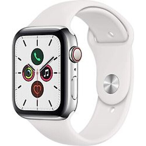 Apple Watch Series 5 44 mm roestvrij stalen kast zilver op sportbandje wit [wifi + cellular] Tweedehands