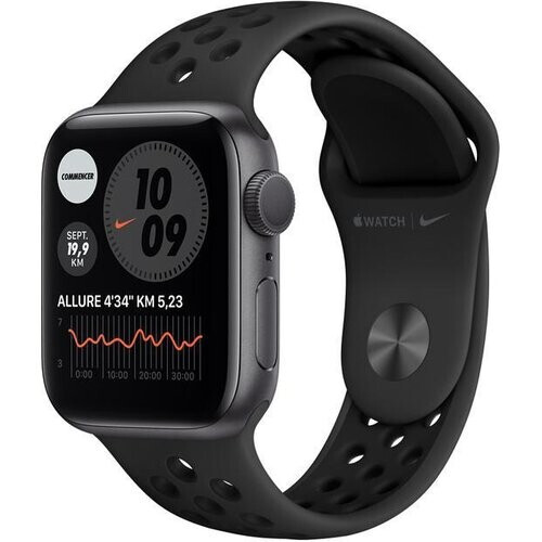 Apple Watch (Series 6) 2020 GPS 44 mm - Aluminium Spacegrijs - Sportbandje van Nike Zwart Tweedehands