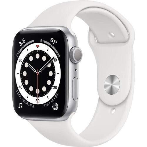 Apple Watch Series 6 (2020) GPS 44 mm - Aluminium Zilver - Sportbandje Wit Tweedehands