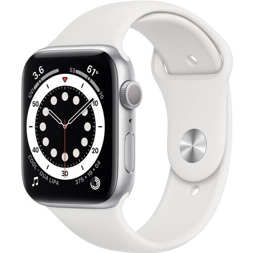 Apple Watch (Series 6) 2020 GPS 44 mm - Roestvrij staal Zilver - Sportbandje Wit Tweedehands