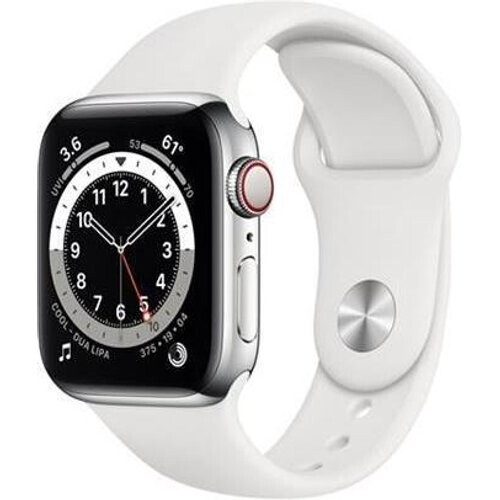 Apple Watch (Series 6) 2020 GPS + Cellular 40 mm - Aluminium Zilver - Geweven sportbandje Wit Tweedehands