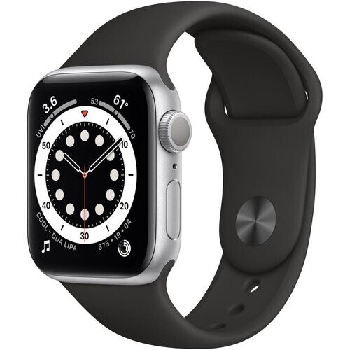 Apple Watch (Series 6) 2020 GPS + Cellular 40 mm - Aluminium Zilver - Sport armband Zwart Tweedehands