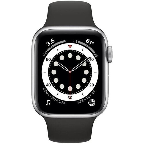 Apple Watch (Series 6) 2020 GPS + Cellular 40 mm - Roestvrij staal Zilver - Sportbandje Zwart Tweedehands