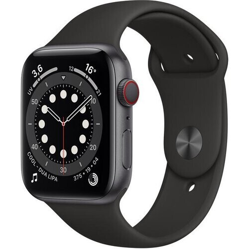Apple Watch (Series 6) 2020 GPS + Cellular 44 mm - Aluminium Spacegrijs - Geweven sportbandje Zwart Tweedehands