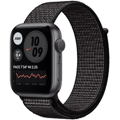 Apple Watch (Series 6) 2020 GPS + Cellular 44 mm - Aluminium Spacegrijs - Geweven sportbandje van Nike Zwart Tweedehands