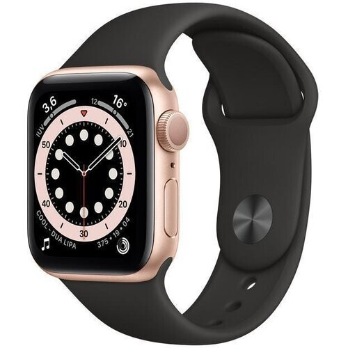 Apple Watch Series 6 (2020) GPS + Cellular 44 mm - Roestvrij staal Goud - Sportbandje Zwart Tweedehands