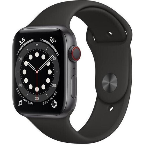 Apple Watch (Series 6) 2020 GPS + Cellular 44 mm - Titanium Spacegrijs - Geweven sportbandje Zwart Tweedehands