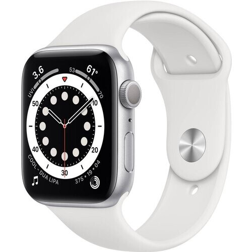 Apple Watch (Series 6) 2020 GPS + Cellular 44 mm - Titanium Zilver - Geweven sportbandje Wit Tweedehands