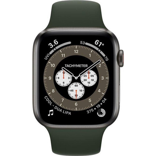 Apple Watch Series 6 - GPS + Cellular - 44mm Space Black Titanium - cyprusgroen sportbandje + grijs sportbandje M/L
