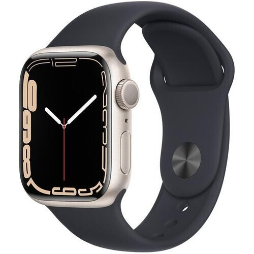 Apple Watch Series 7 (2021) GPS 41 mm - Aluminium Sterrenlicht - Sportbandje Zwart Tweedehands