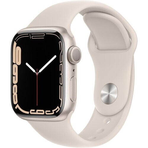 Apple Watch (Series 7) 2021 GPS 41 mm - Aluminium Zilver - Geweven sportbandje Sterrenlicht Tweedehands