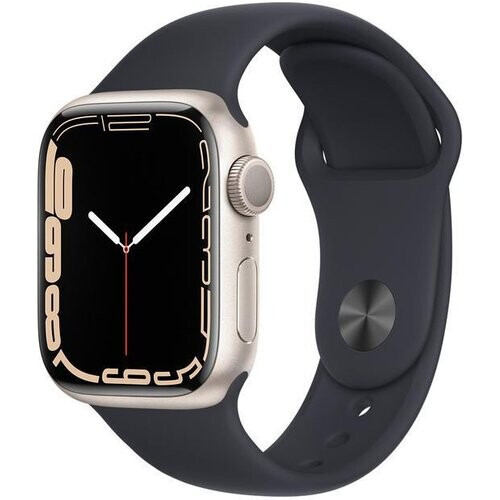 Apple Watch (Series 7) 2021 GPS 41 mm - Aluminium Zilver - Geweven sportbandje Zwart Tweedehands
